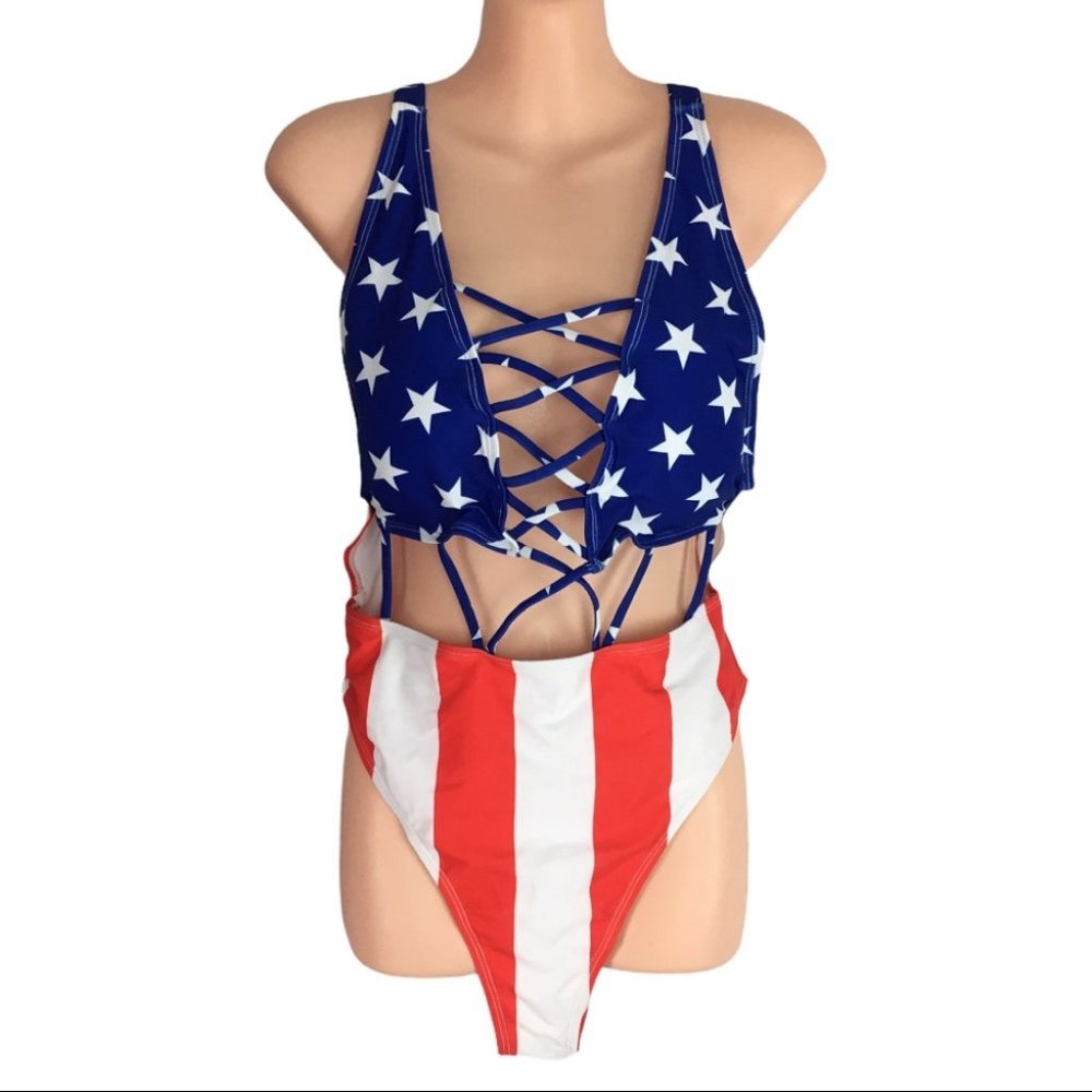 5/$25 Red White and Blue One Piece Cutout Swimsuit